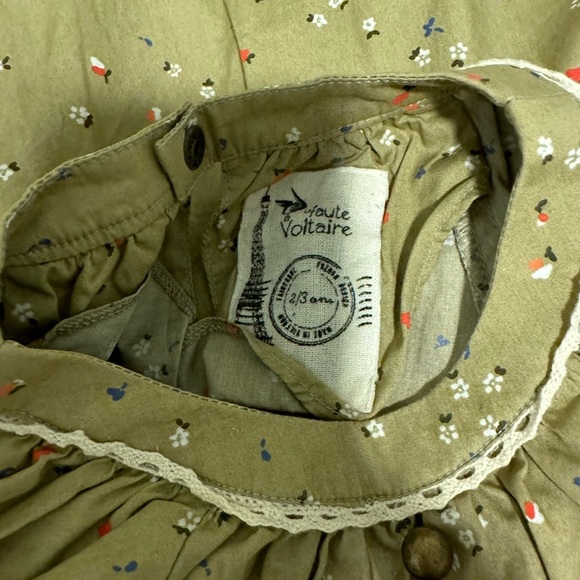 LA FAUTE A VOLTAIRE BUTTERFLY floral butterfly sleeve Khaki green 2T - Picture 8 of 8